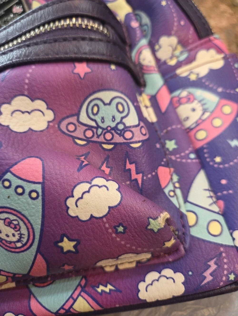 Loungefly Mini Backpack Sanrio Hello Kitty Stars Spaceships Zipper Adjustable